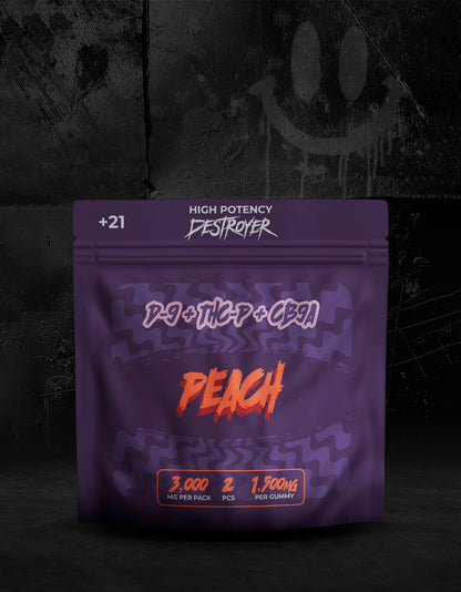 D9 + THC-P + CB9A 100CT Box: White Gummy, Peach, Blueberry, Cherry, Birthday Cake