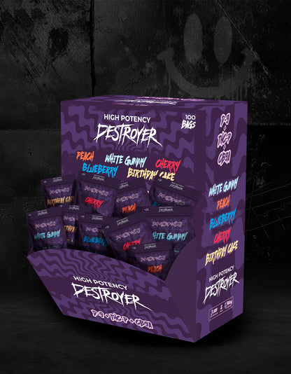 D9 + THC-P + CB9A 100CT Box: White Gummy, Peach, Blueberry, Cherry, Birthday Cake